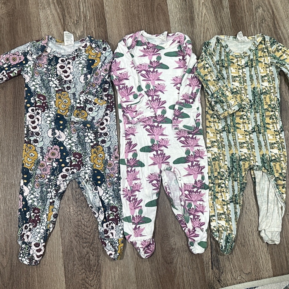 Kate Quinn 0–3 Month Bamboo Footie Bundle | Floral + Stripe Prints | Set of 3